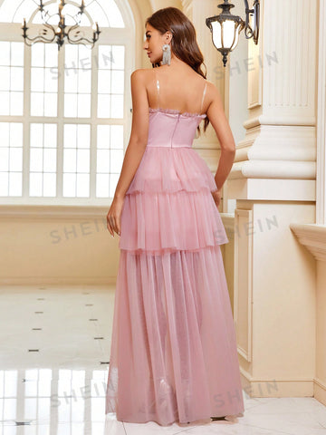 Ruched Bust Layer Hem Mesh Tube Bridesmaid Dress