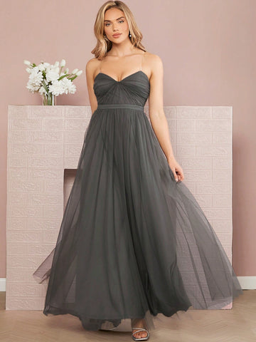 Belle Ruched Bust Mesh Overlay Bridesmaid Dresses