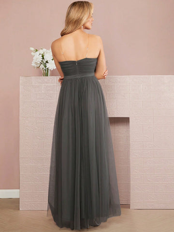 Belle Ruched Bust Mesh Overlay Bridesmaid Dresses