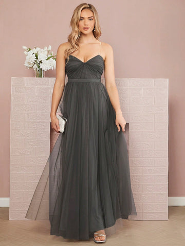 Belle Ruched Bust Mesh Overlay Bridesmaid Dresses