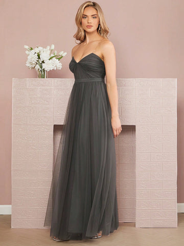 Belle Ruched Bust Mesh Overlay Bridesmaid Dresses