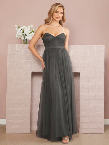 Belle Ruched Bust Mesh Overlay Bridesmaid Dresses