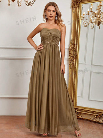 Ruched Mesh Tube Bridesmaid Dress