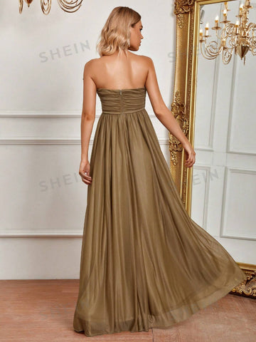 Ruched Mesh Tube Bridesmaid Dress