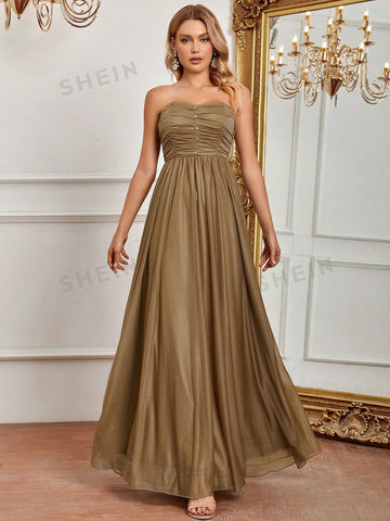 Ruched Mesh Tube Bridesmaid Dress