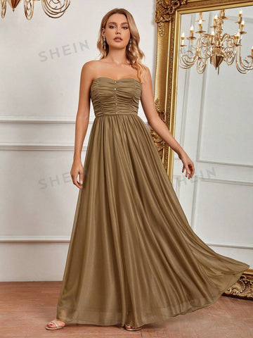 Ruched Mesh Tube Bridesmaid Dress