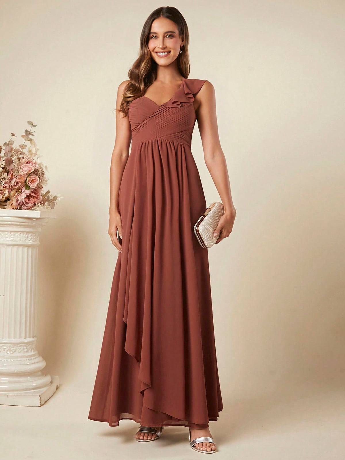 Belle Ruched Ruffle Trim Bridesmaid Dress