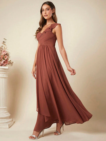 Belle Ruched Ruffle Trim Bridesmaid Dress