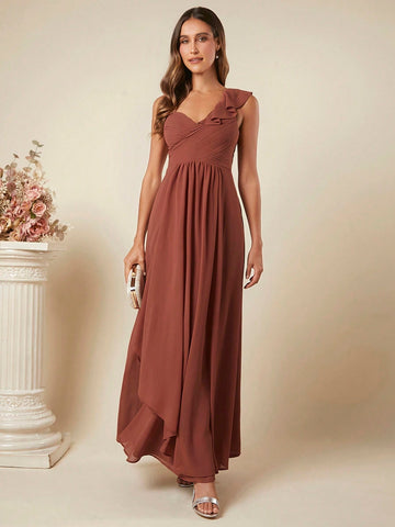 Belle Ruched Ruffle Trim Bridesmaid Dress