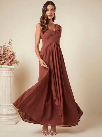Belle Ruched Ruffle Trim Bridesmaid Dress