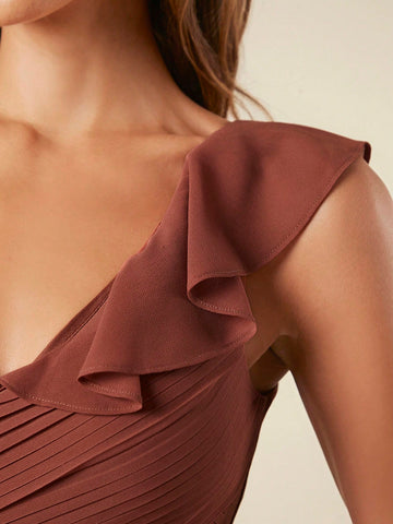 Belle Ruched Ruffle Trim Bridesmaid Dress