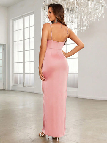 Ruched Split Thigh Cami Bridesmaid Dress