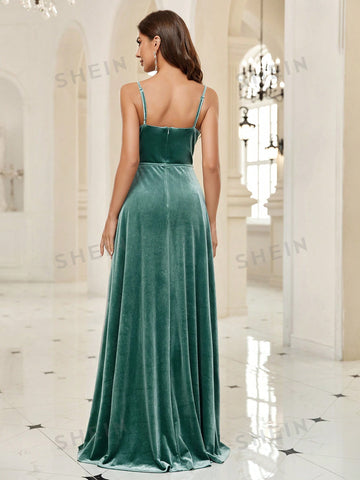 Ruched Split Thigh Velvet Bridesmaid Dress