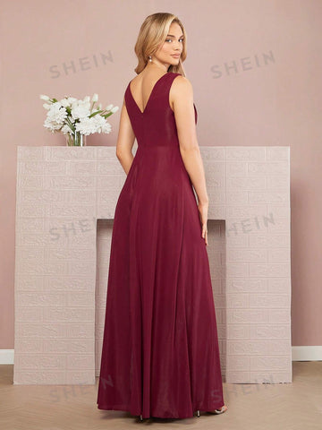 Ruched Waist Mesh Insert Bridesmaid Dress
