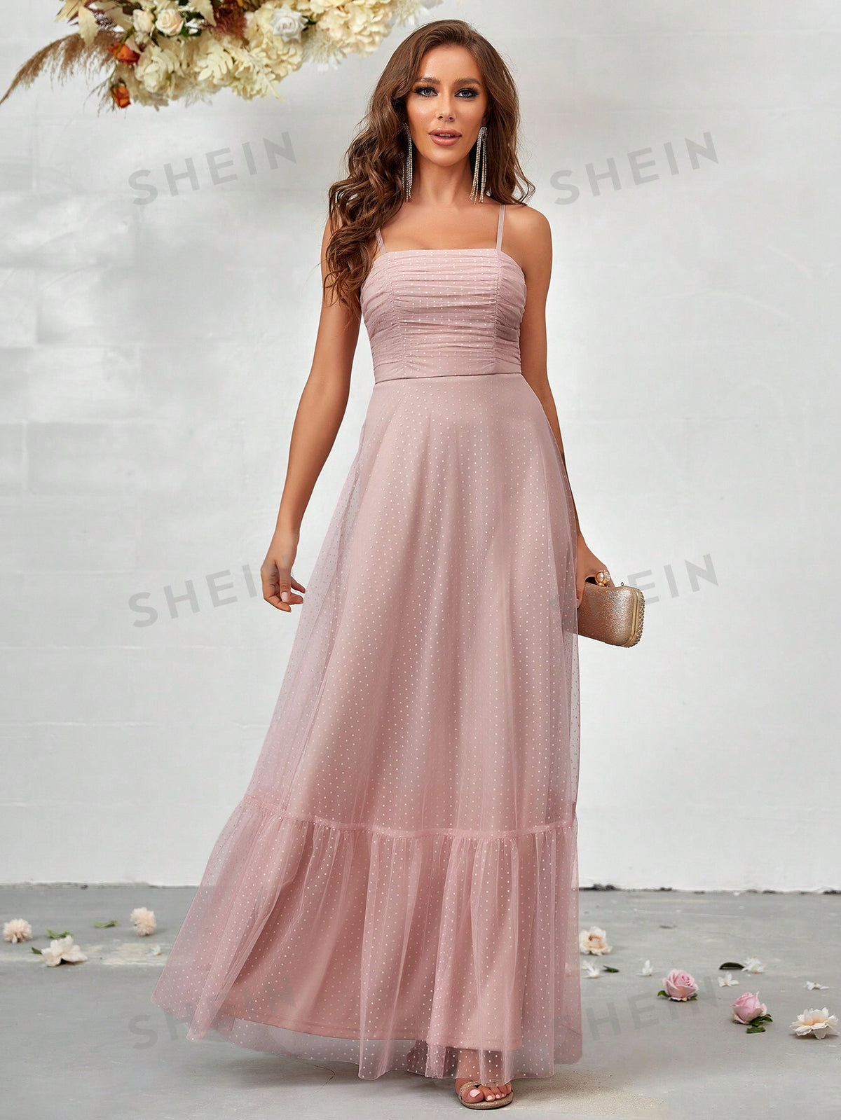 Ruffle Hem Mesh Cami Dress