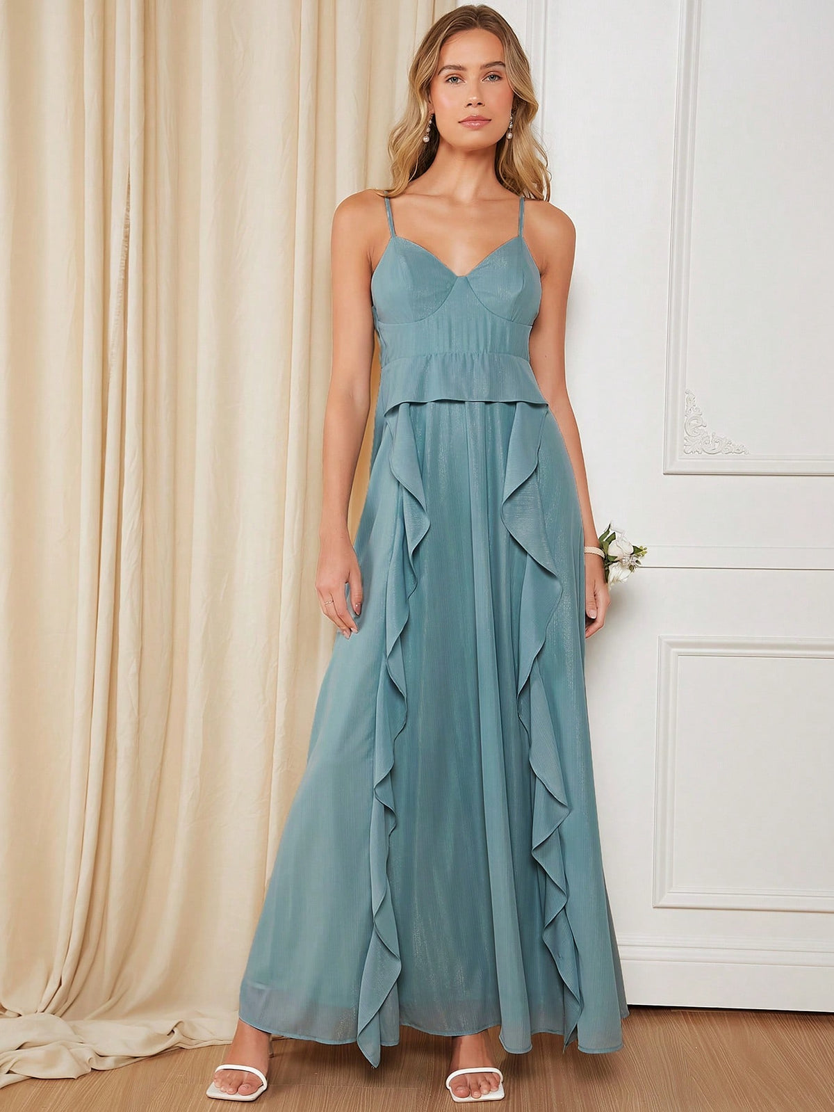 Ruffle Trim Chiffon Cami Bridesmaid Dress