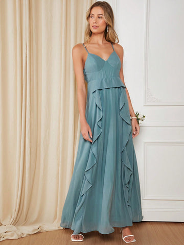 Ruffle Trim Chiffon Cami Bridesmaid Dress
