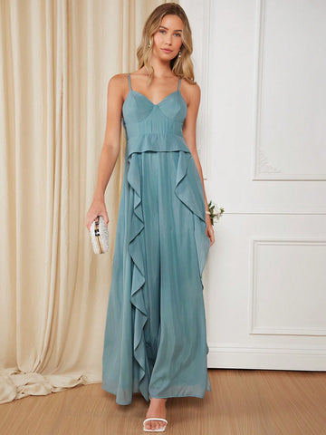 Ruffle Trim Chiffon Cami Bridesmaid Dress
