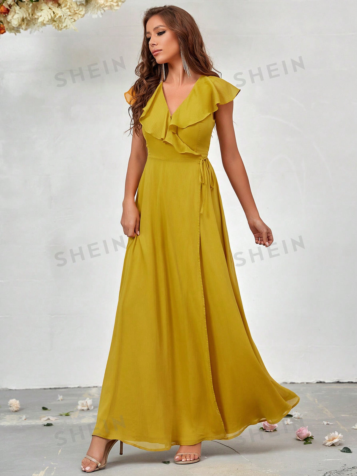 Ruffle Trim Knot Side Bridesmaid Dress
