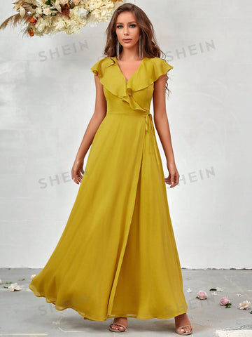 Ruffle Trim Knot Side Bridesmaid Dress