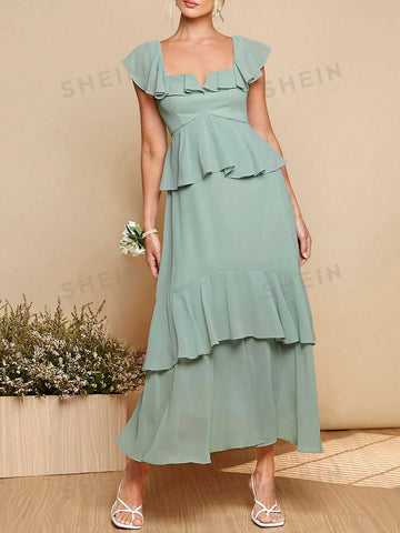 Ruffle Trim Layered Hem Dress