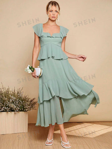 Ruffle Trim Layered Hem Dress