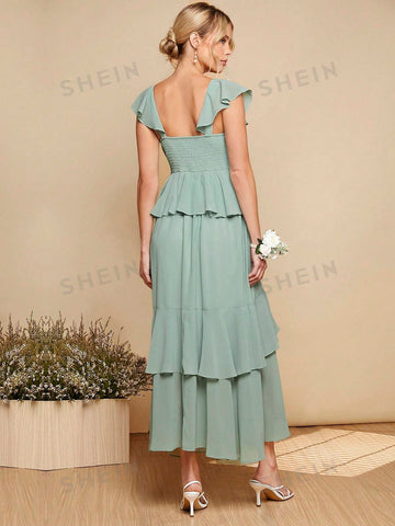 Ruffle Trim Layered Hem Dress