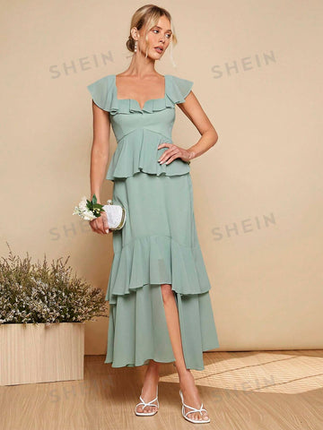 Ruffle Trim Layered Hem Dress