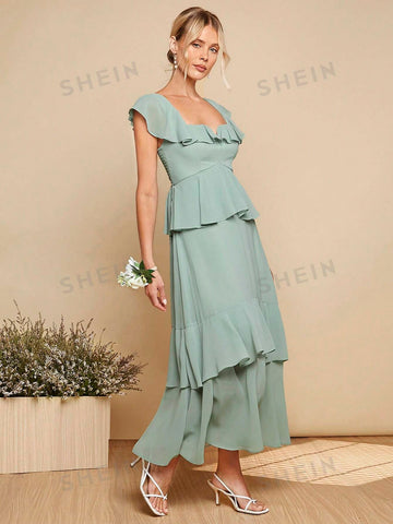 Ruffle Trim Layered Hem Dress