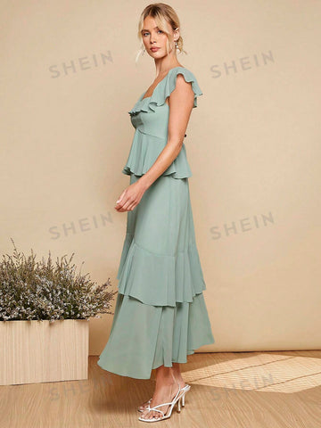 Ruffle Trim Layered Hem Dress