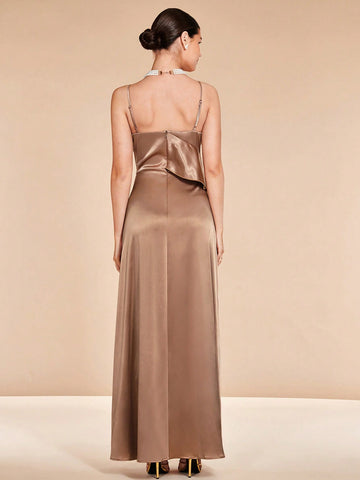 Ruffle Trim Satin Cami Bridesmaid Dress