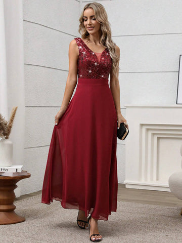 Women Sequined Long Gorgeous And Elegant Bridesmaid Dress