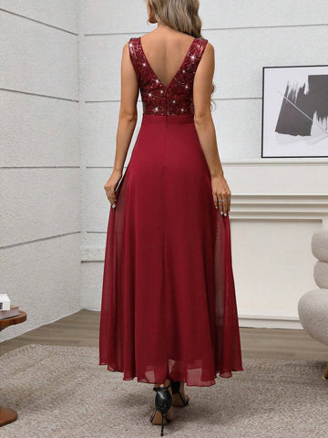 Women Sequined Long Gorgeous And Elegant Bridesmaid Dress