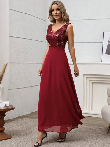 Women Sequined Long Gorgeous And Elegant Bridesmaid Dress