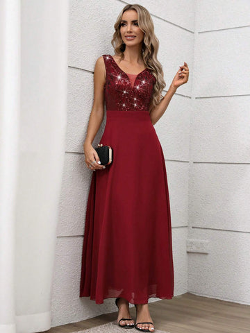 Women Sequined Long Gorgeous And Elegant Bridesmaid Dress