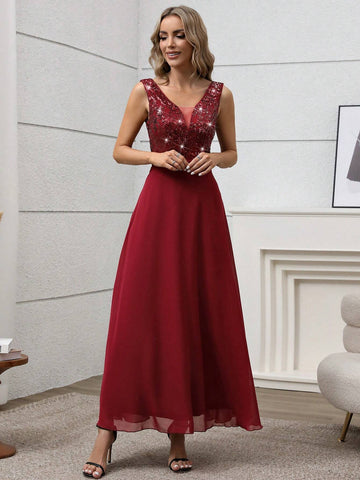 Women Sequined Long Gorgeous And Elegant Bridesmaid Dress