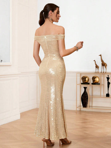 Shiny One Shoulder Mermaid Hem Evening Party Dress