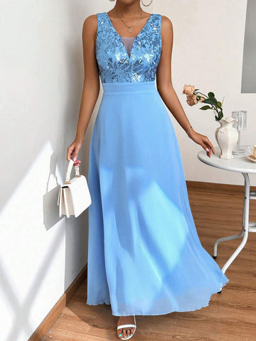 Sleeveless Sequin Elegant Party Dress Bridesmaid Dress