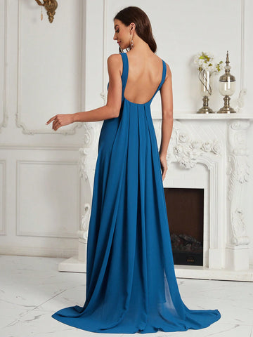 Solid Backless Chiffon Bridesmaid Dress