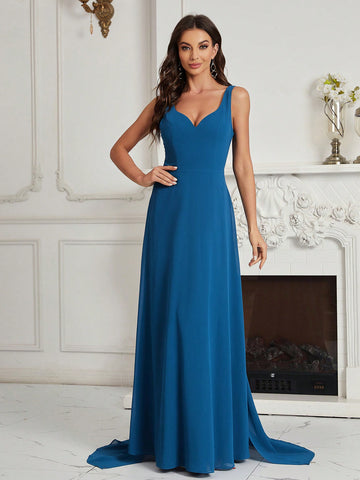 Solid Backless Chiffon Bridesmaid Dress