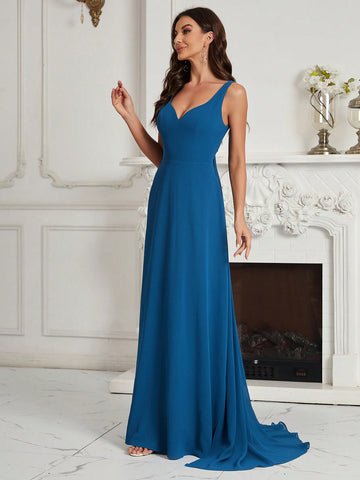 Solid Backless Chiffon Bridesmaid Dress