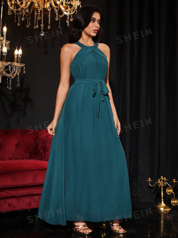 Solid Belted Chiffon Bridesmaid Dress