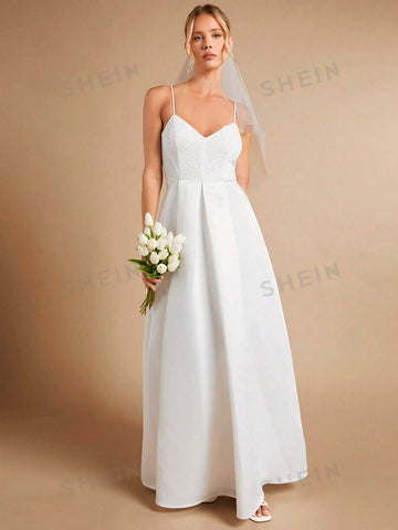 Solid Cami Wedding Dress Without Veil