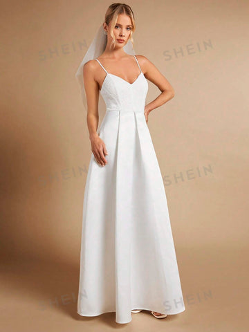 Solid Cami Wedding Dress Without Veil