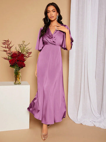 Solid Color Backless Strap Bridesmaid Dress