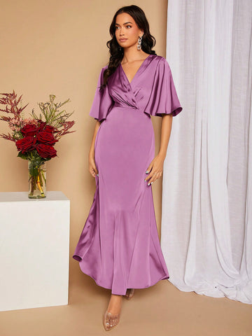 Solid Color Backless Strap Bridesmaid Dress