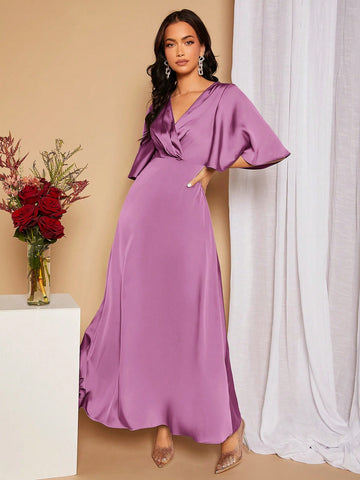 Solid Color Backless Strap Bridesmaid Dress