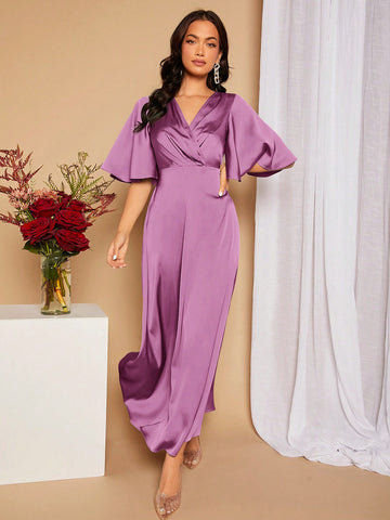 Solid Color Backless Strap Bridesmaid Dress