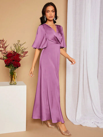 Solid Color Backless Strap Bridesmaid Dress