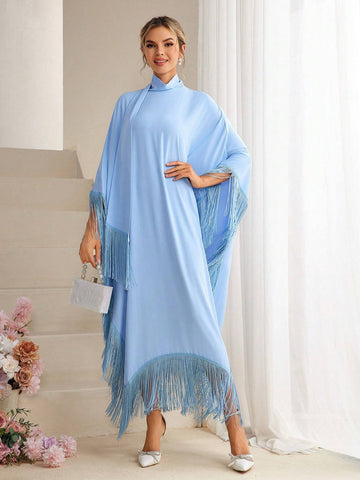 Solid Color Batwing Sleeve Fringed Bridesmaid Dress
